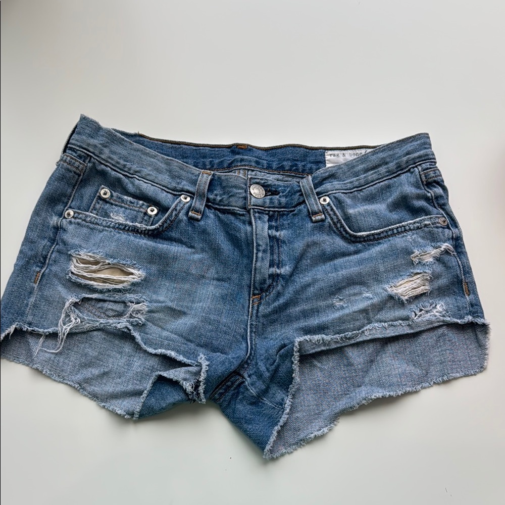 rag & bone Blue Distressed Jean Shorts